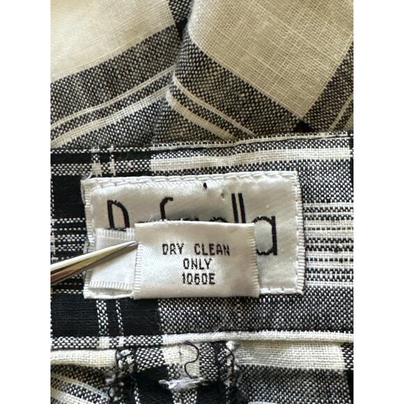 VTG Linen Fall Mom Bermuda Shorts 8 Black Cream Plaid Jorts City Fall Preppy - Picture 9 of 12